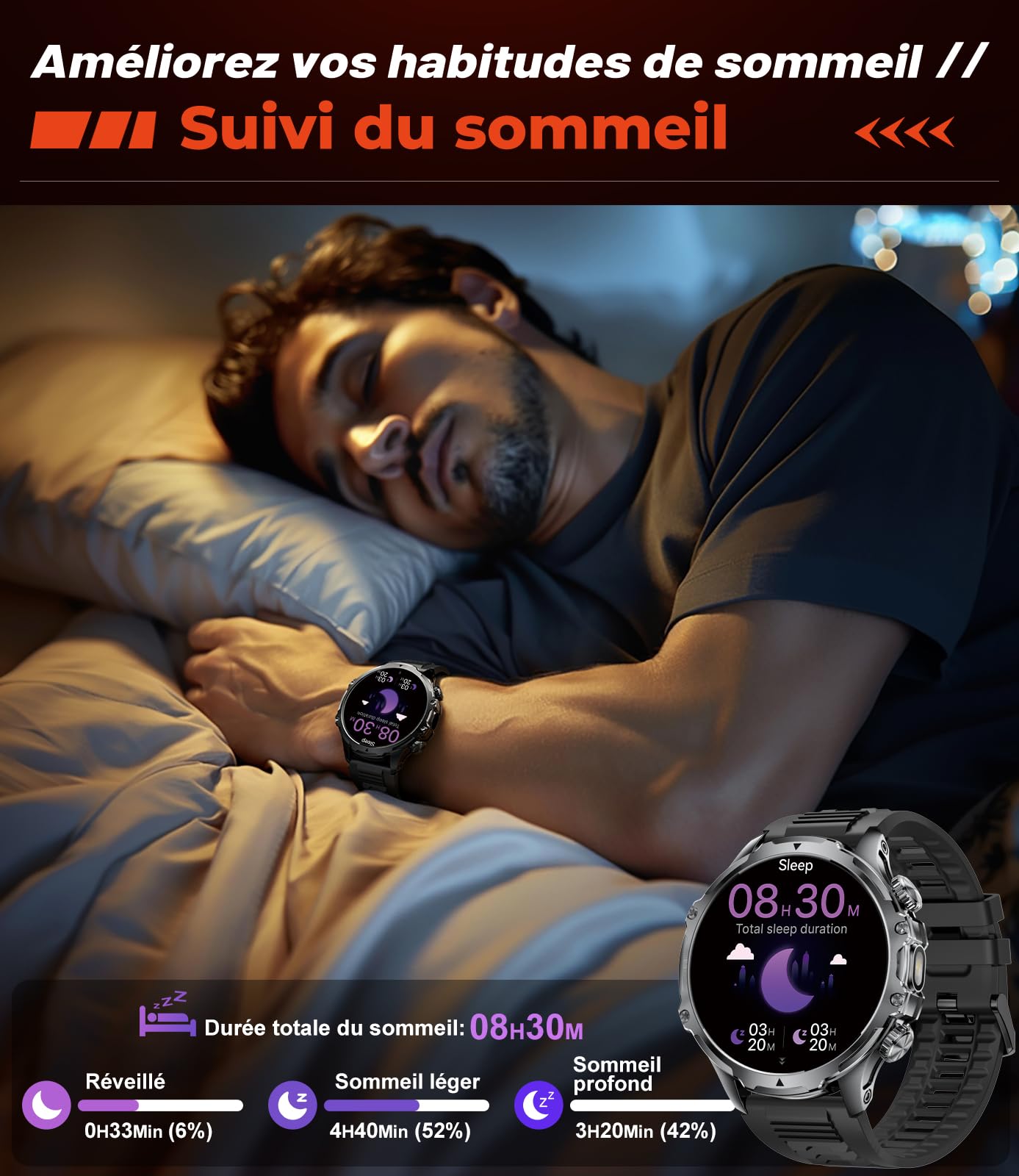 LIGE Montre Connectée Homme avec Écran HD de 1,85'' et Torche LED,800mAh,Smartwatch Homme avec Appel Bluetooth IP68 Étanche 110+ Sportifs 24H Fréquence Cardiaque pour iOS Android,FV15-F