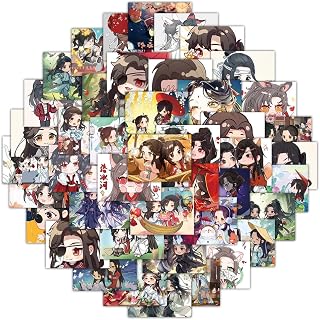 60 PCS Heaven Official's Blessing Tian Guan Ci Fu Vinyl Waterproof Sticker for Laptop Water Bottle Water Bottle Suitcase Skateboard Refrigerator Guitar Bike