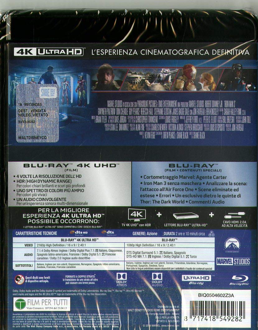 Marvel Iron Man 3 Ultra-HD 4k (2 Blu-Ray)