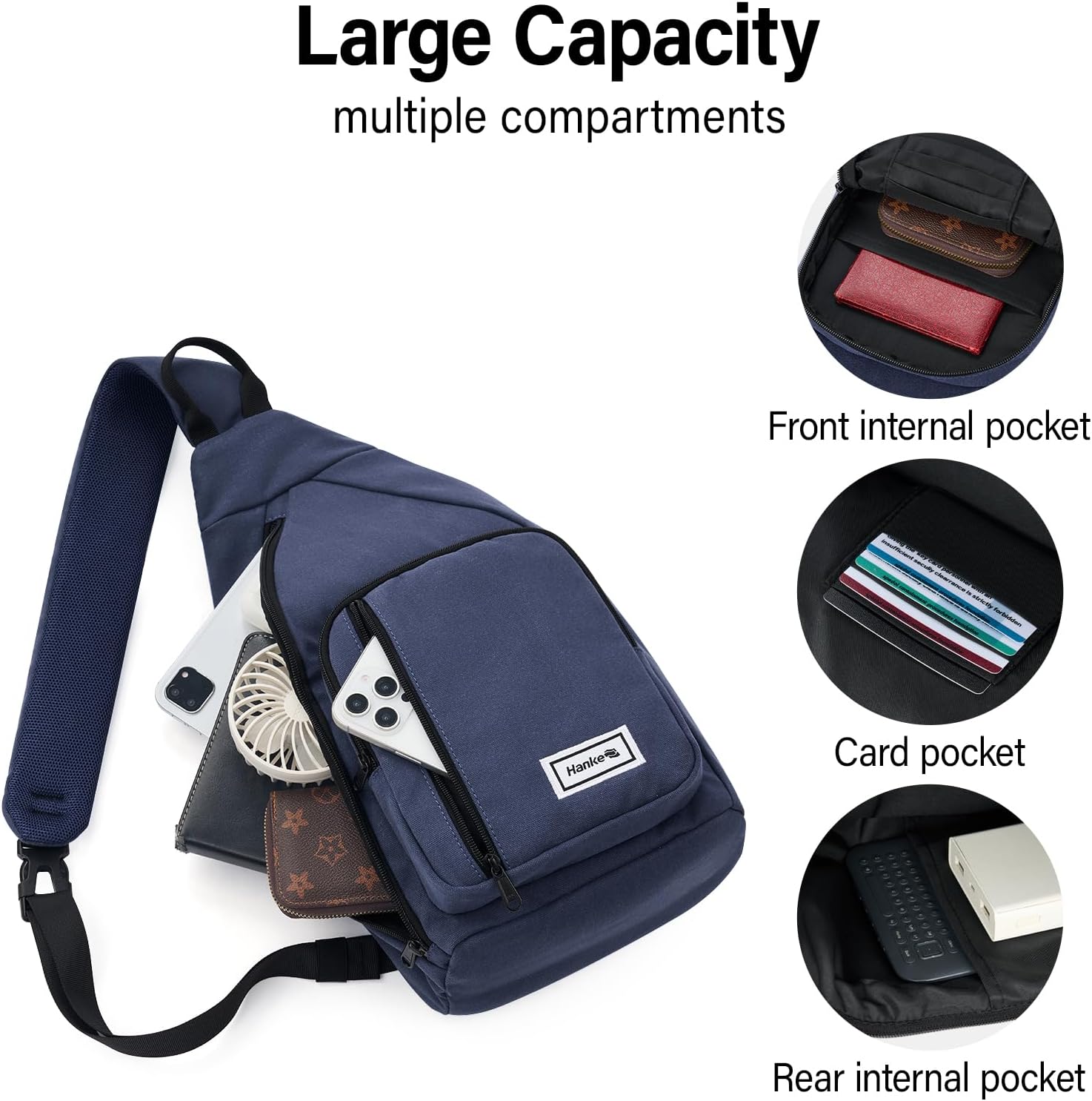 Hanke Crossbody Bags for Women Travel & Sling Bag for Men, Fits 11" Tablet, Canvas Cross body Purse, Chest Bag - Image 4