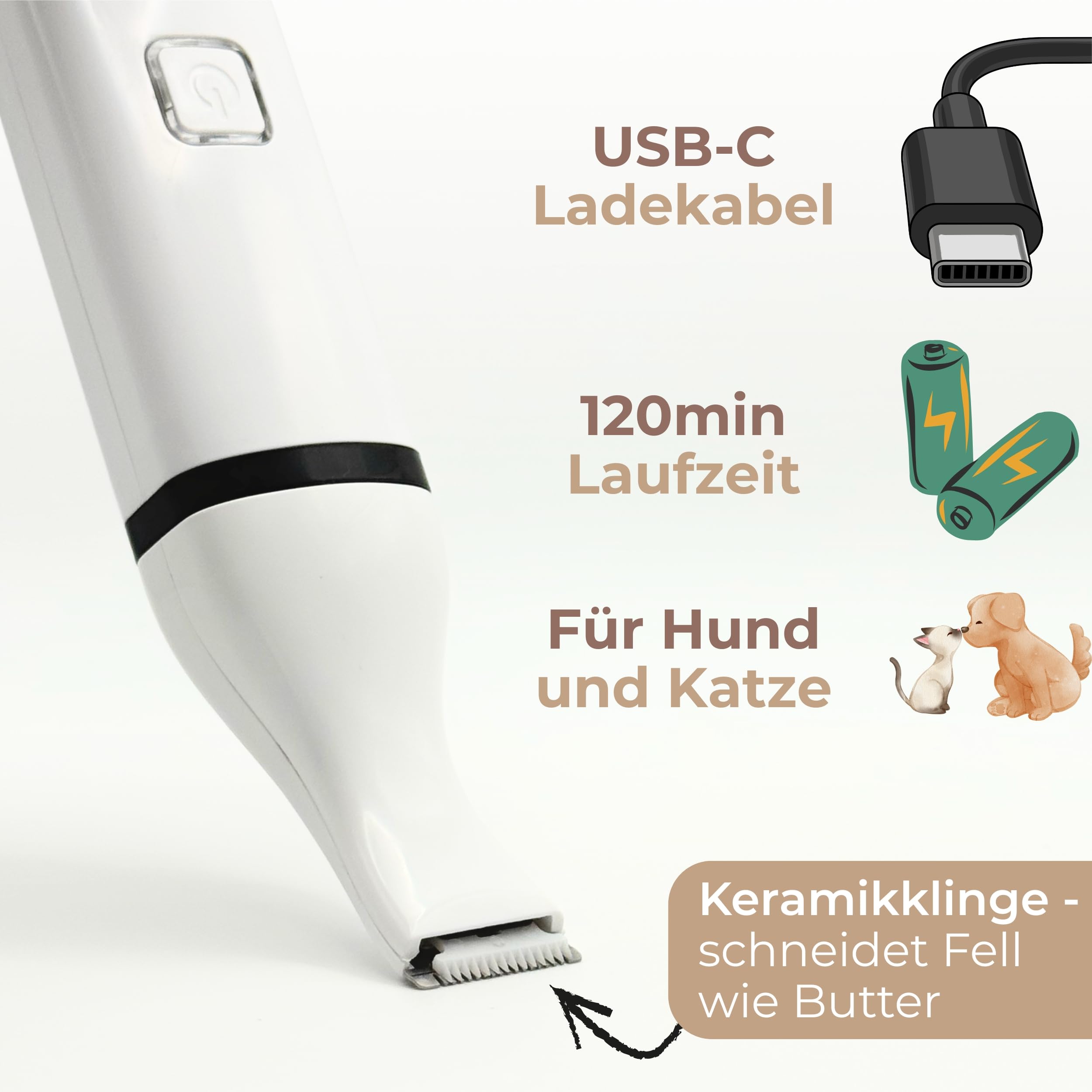 Profi Pfotentrimmer für Hunde und Katzen - Hundepfoten Trimmer leise Schermaschine Hundeschermaschine Rasierer für Augen, Ohren, Fell - starker Motor und Akku - mit USB-C