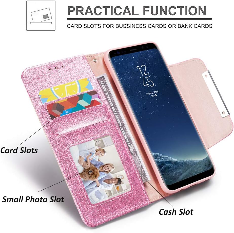 UEEBAI Case for Galaxy S7 Edge,Luxury Bling Glitter Case [Big Magnetic Buckle] [Card Slots] Stand Funtion [Support Wireless Charging] PU Leather Flip Wallet Cover for Samsung Galaxy S7 Edge - Pink