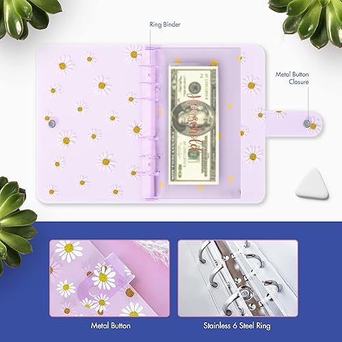 Miniatura 4 de SOUL MAMA Carpeta de presupuesto de PVC A6 con sobres de efectivo para presupuestos, bonito organizador holográfico de dinero para carpeta de