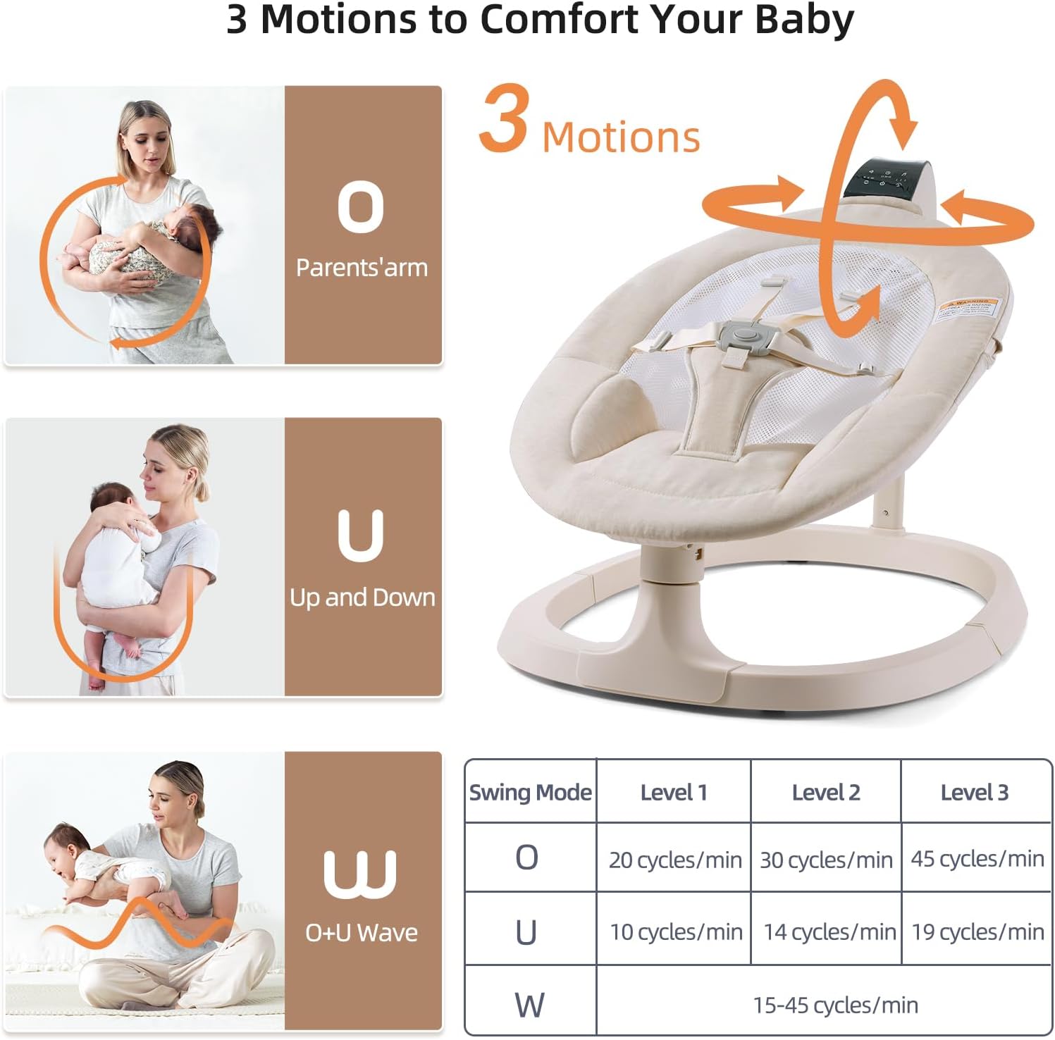 VaVaSoo 2-in-1 Electric Baby Swing, Dual-Arm Support for Enhanced Stability, 3 Swing Motions & 8 Soothing Sounds, Baby Swing with Remote,2 Adjustable Heights, Beige