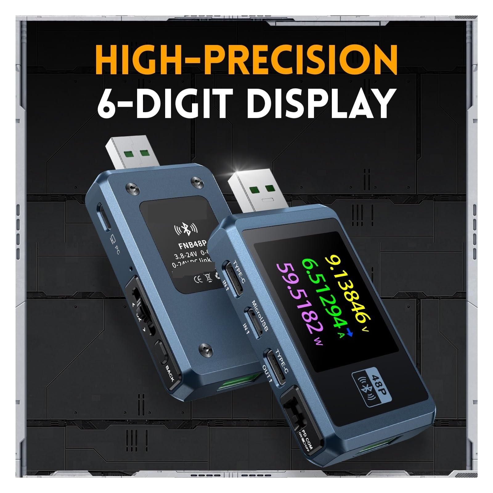 Amazon.co.jp: usb ワット数 チェック USB テスター電圧計電流計 TYPE-C 高速充電検出トリガー容量リップル測定 CNC  金属シェル usb 電流 電圧計 (Color : FNB48P WO BT, Size : 1) : 産業・研究開発用品