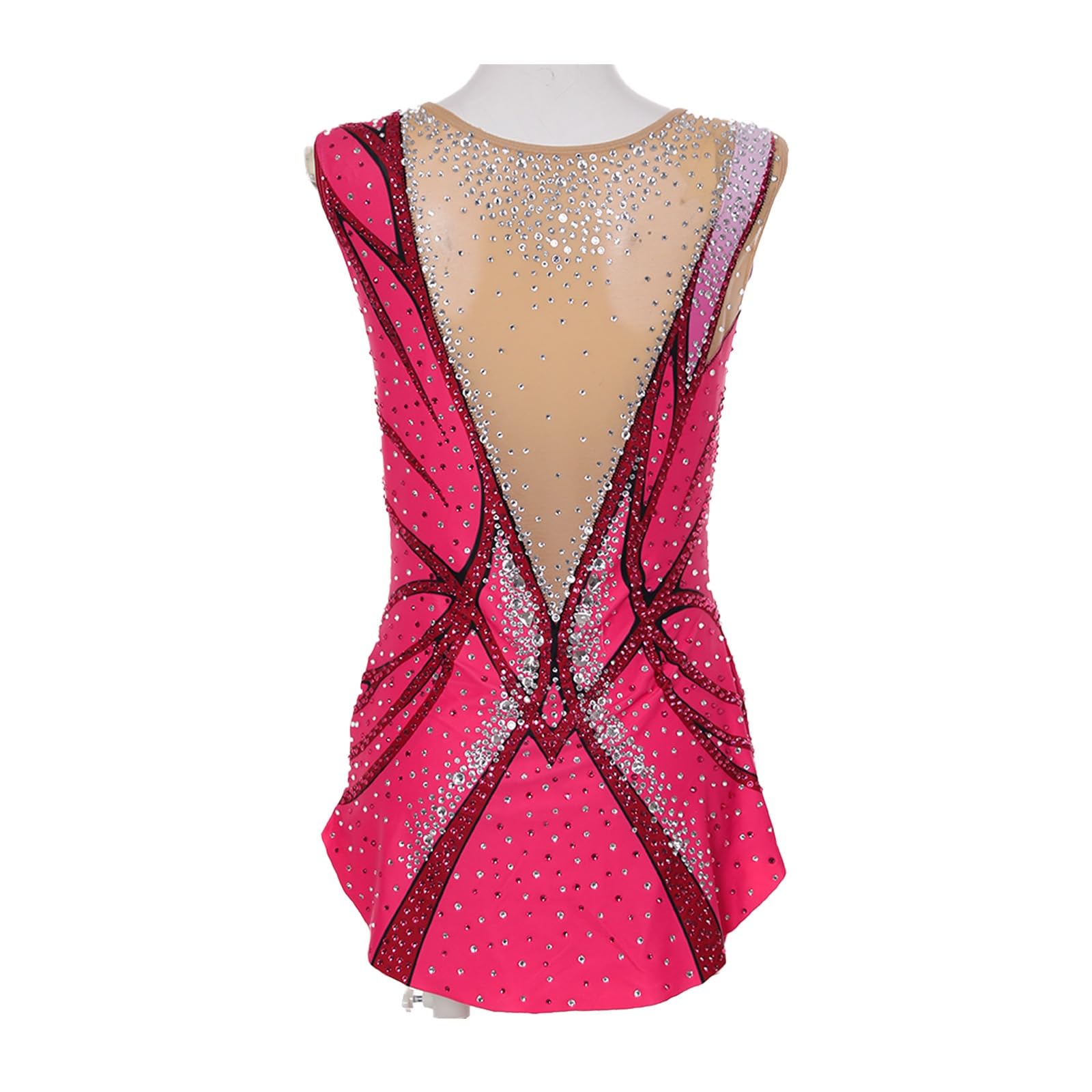 Body Da Ginnastica Artistica For Ragazze E Donne, Costume Da Competizione Senza Maniche Con Strass Rosa Scintillanti