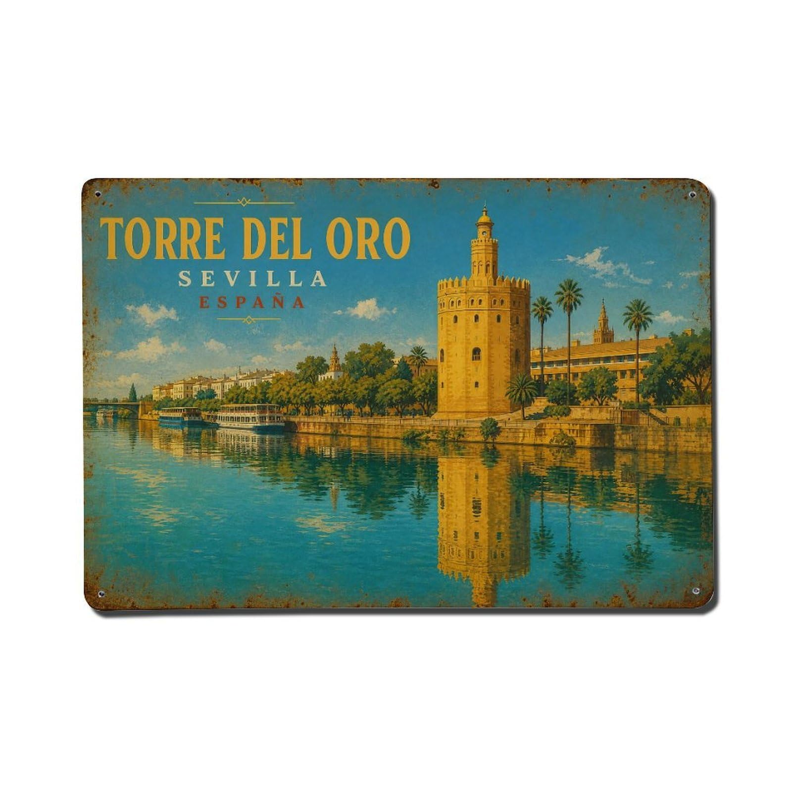 Tgrcjimh Style Metal Tin Sign Vintage Travel Seville Spain
