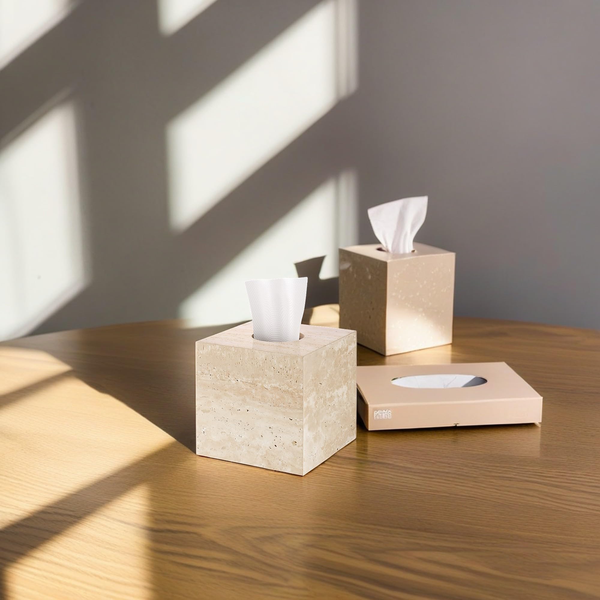 WORHE Marble Tissue Box Holder, Square Cube Tissue Box Cover with Open Bottom - Image 2