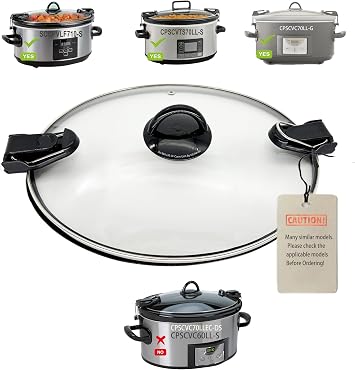 7 Qt Slow Cooker Oval Glass Lid Replacement Compatible for 7 Qt Crock Pot | Compatible Model CPSCVTS70LL-S, SCCPVLF710-S, CPSCVC70LL-B-122, pls see instruction before order