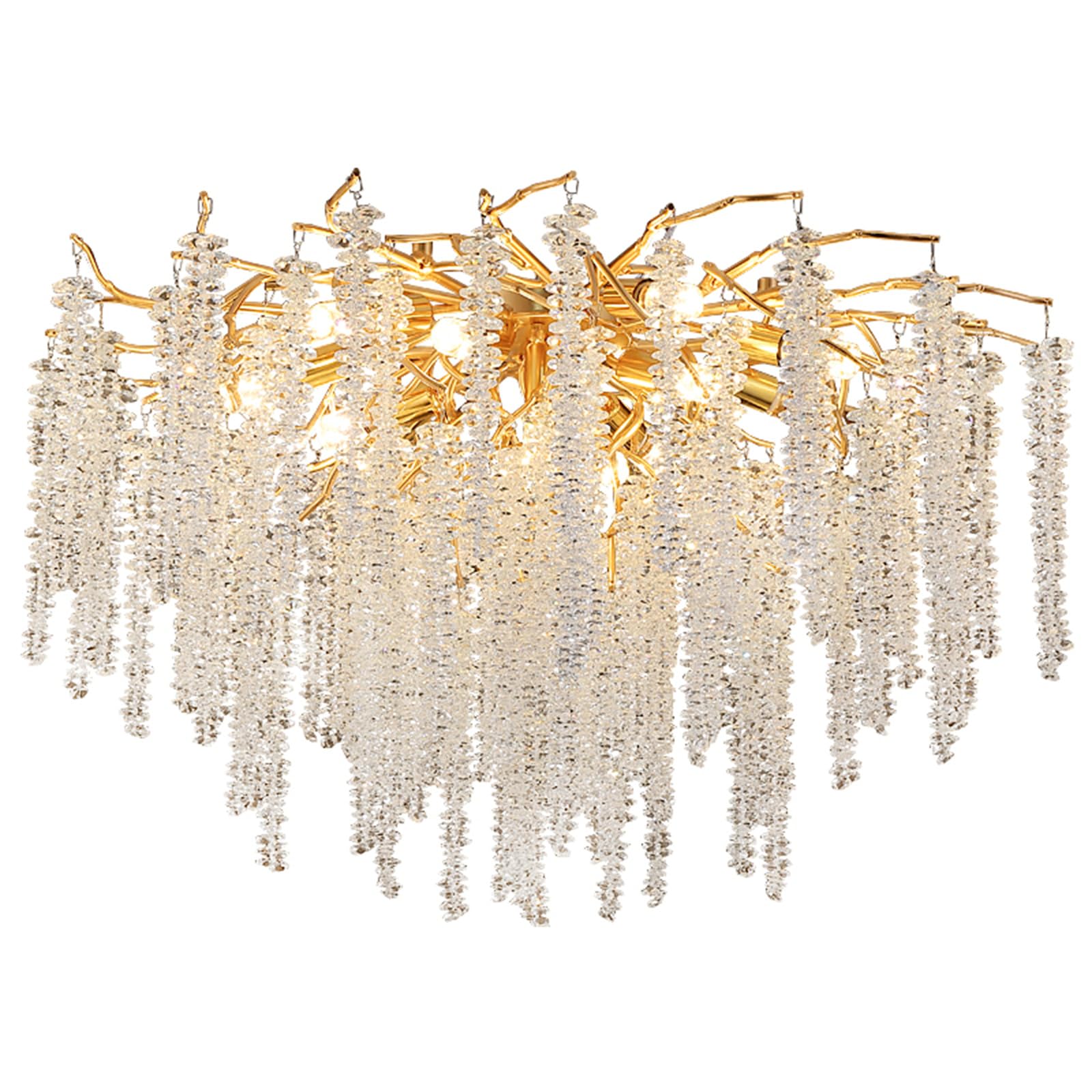 KXEcoLife Crystal Tree Branches Ceiling Light Fixtures Chandeliers Luxury Round Raindrop Pendant Fixture Tassel Hanging for Dining Room Bedroom Living Entryway 60Cm