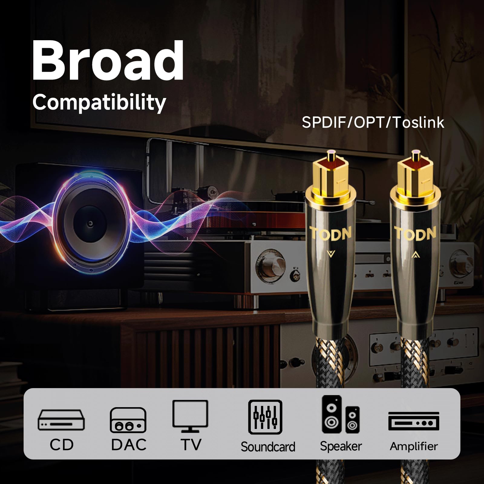 TODN Cable de audio óptico Toslink S/PDIF de fibra óptica digital, sistema de sonido envolvente para TV, PS4, Xbox, CD (1,5 m)