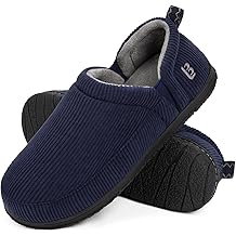 LongBay Men's Slippers Two Tone Comfy Memory Foam Slip-On Indoor Outdoor House Shoes Bedroom Loafers Navy Blue, US11