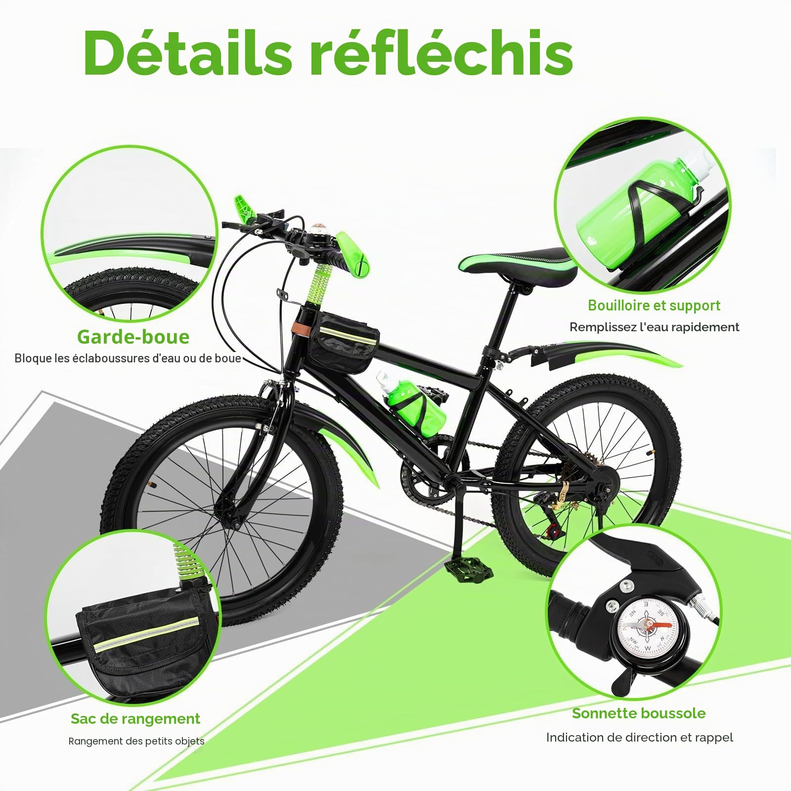 VTT 20 Pouces,vélo Enfant,vélo de Ville à 7 Vitesses avec Garde,Suspension et capacité de Charge jusqu'à 85 kg