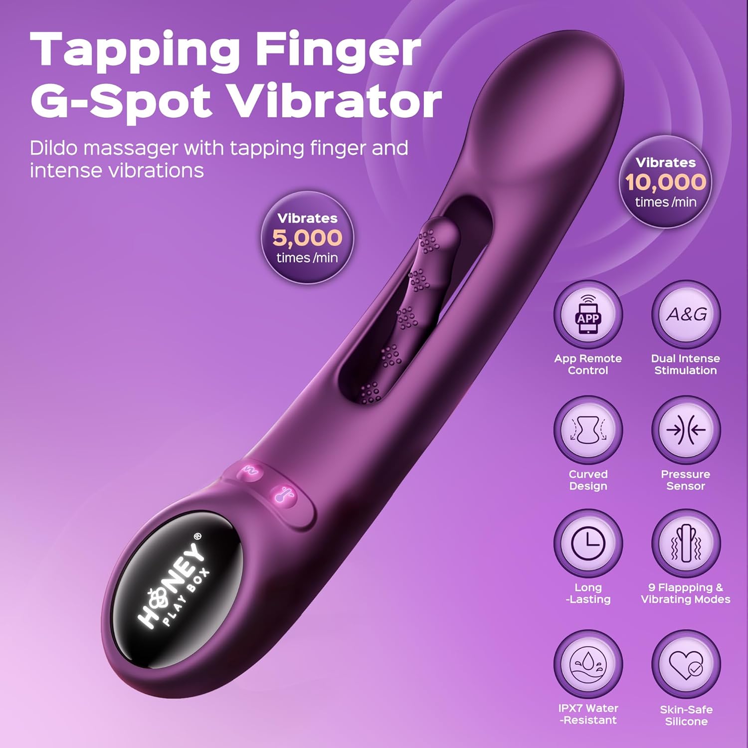HoneyPlayBox Tempo G Spot Vibrator for Women, Adult Sex Toys, 9 Vibrating Modes & Flapping Finger App Controlled Vibrator Long Distance Adult Toys for Couples, Purple