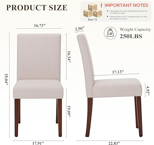 Miniatura 6 de Juego de 6 sillas de comedor tapizadas Parsons, modernas sillas de comedor con respaldo, sillas auxiliares de cocina de tela con patas de madera