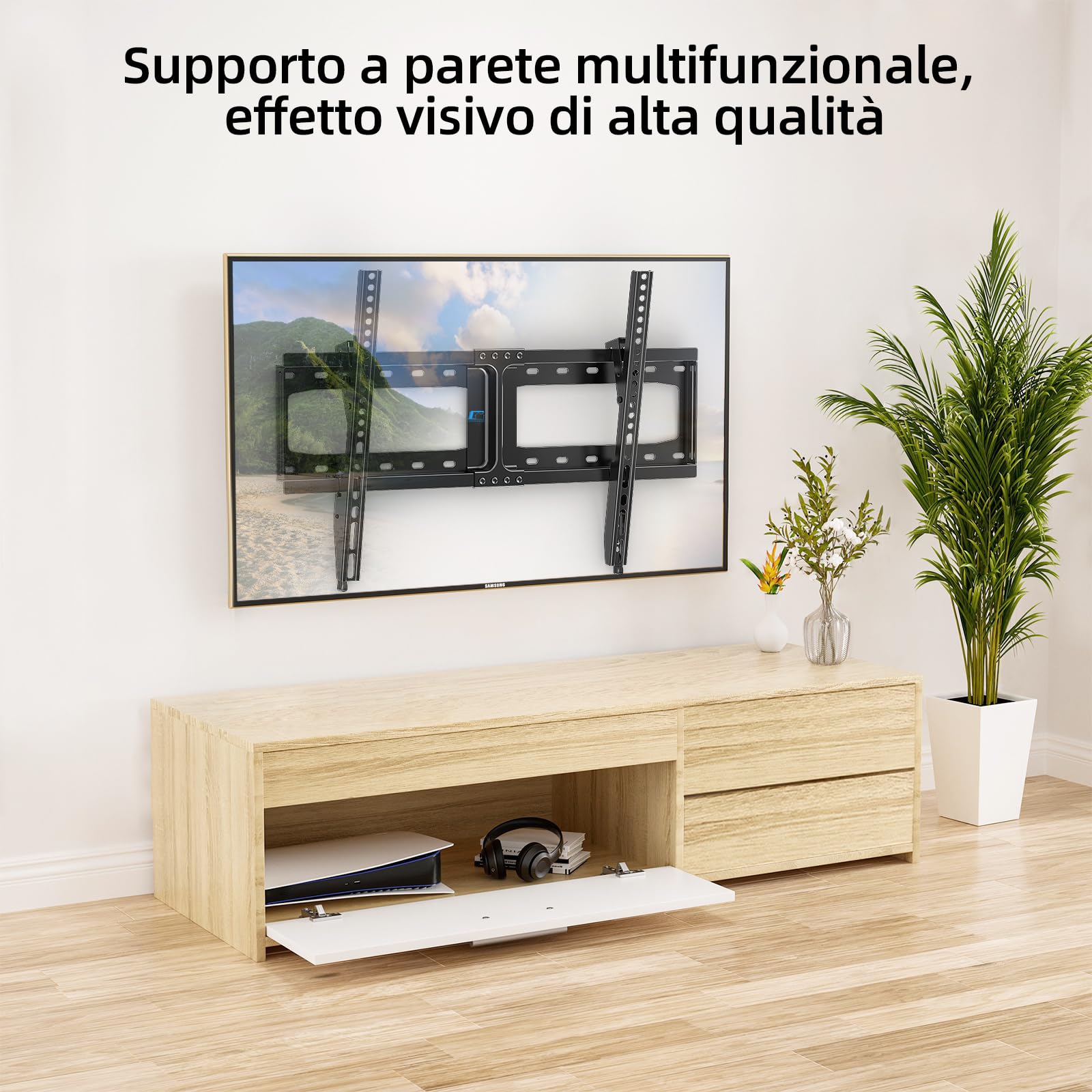 HOME VISION Supporto da parete inclinabile per TV piatto/curvo da 32-75 pollici fino a 74,8 kg, resistente supporto per TV inclinabile, grande staffa per TV a basso profilo, adatta a perno da