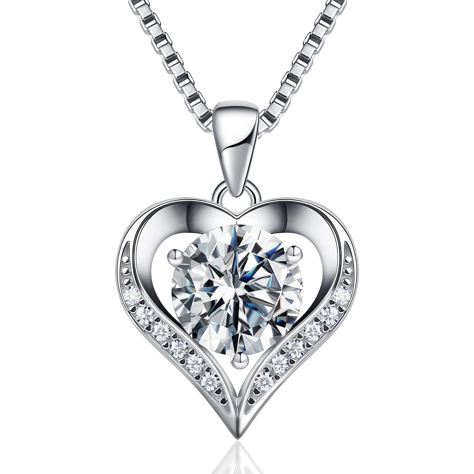 SAMIOVJ Moissanite Heart Pendant Necklace for Women, Engraved 'I LOVE YOU' Birthday Gift for Wife, 1-3 Carat Moissanite Necklace, Anniversary Present