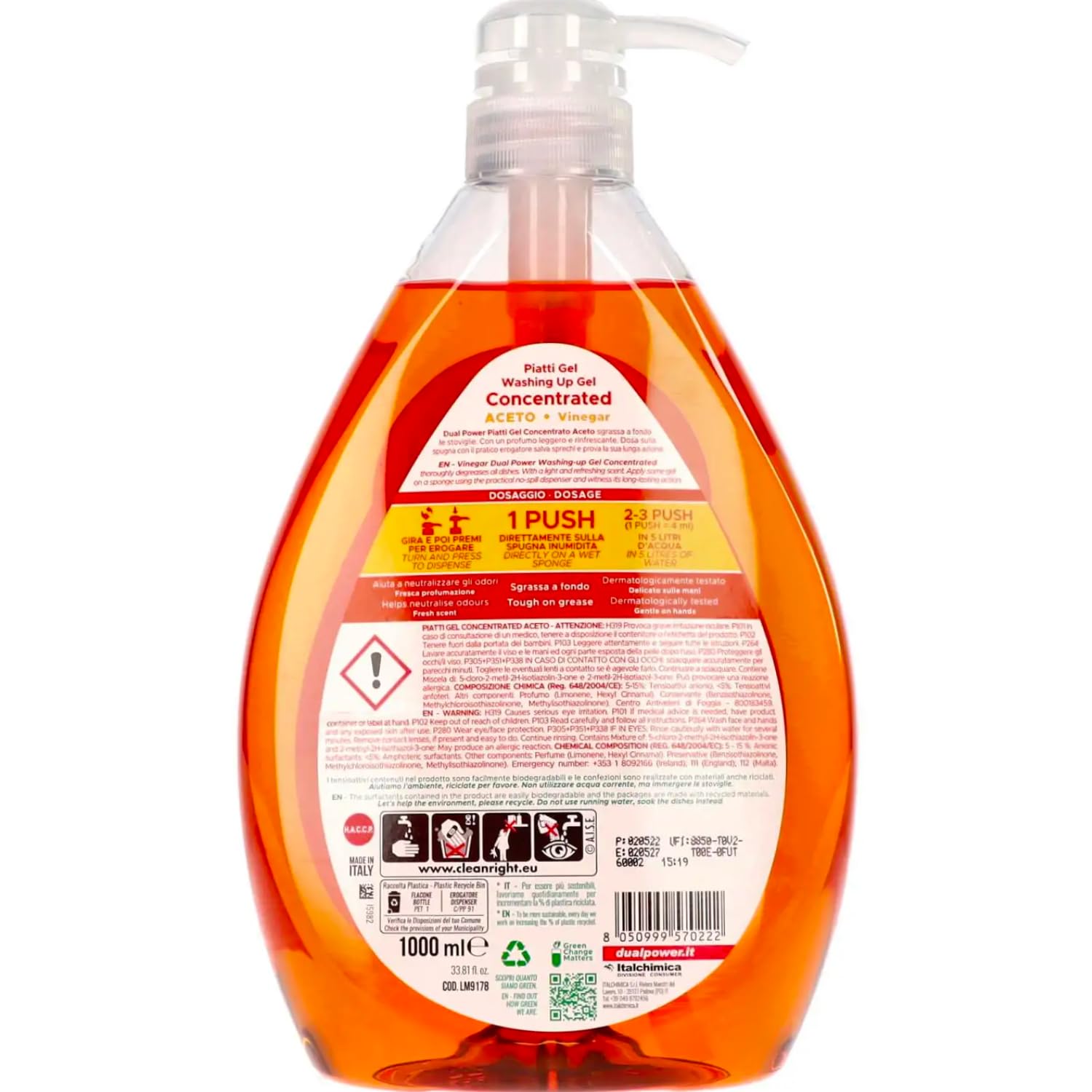 Detergente Piatti Gel Concentrato all’Aceto 1L kit con Spugna Brandizzata SPESA & RISPARMIO Inclusa – Variazioni 4/8/12 Pezzi (12)