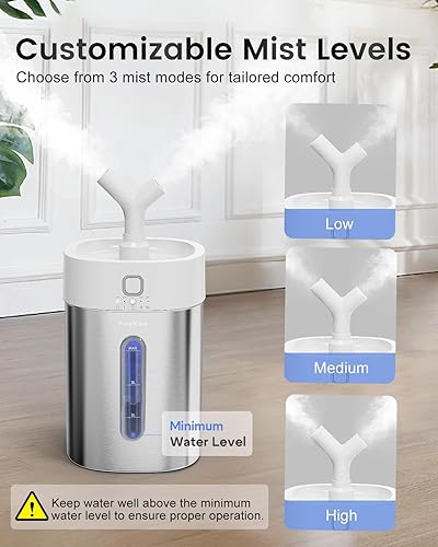 Miniatura 4 de Feekaa Humidificador de acero inoxidable, humidificador de niebla fría de 4 l1 galón para dormitorio de hasta 500 pies cuadrados, fácil de limpiar,