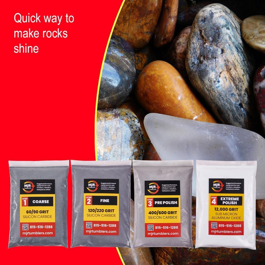 Refill Grit Kit w MJR Tumblers Premium Quality Extreme Polish 12,000 Grit Sub Micron Aluminum Oxide Polish for Unparalleled Results. For 3lb Rock Tumblers w Silicon Carbide, Disabled and Veteran Owned