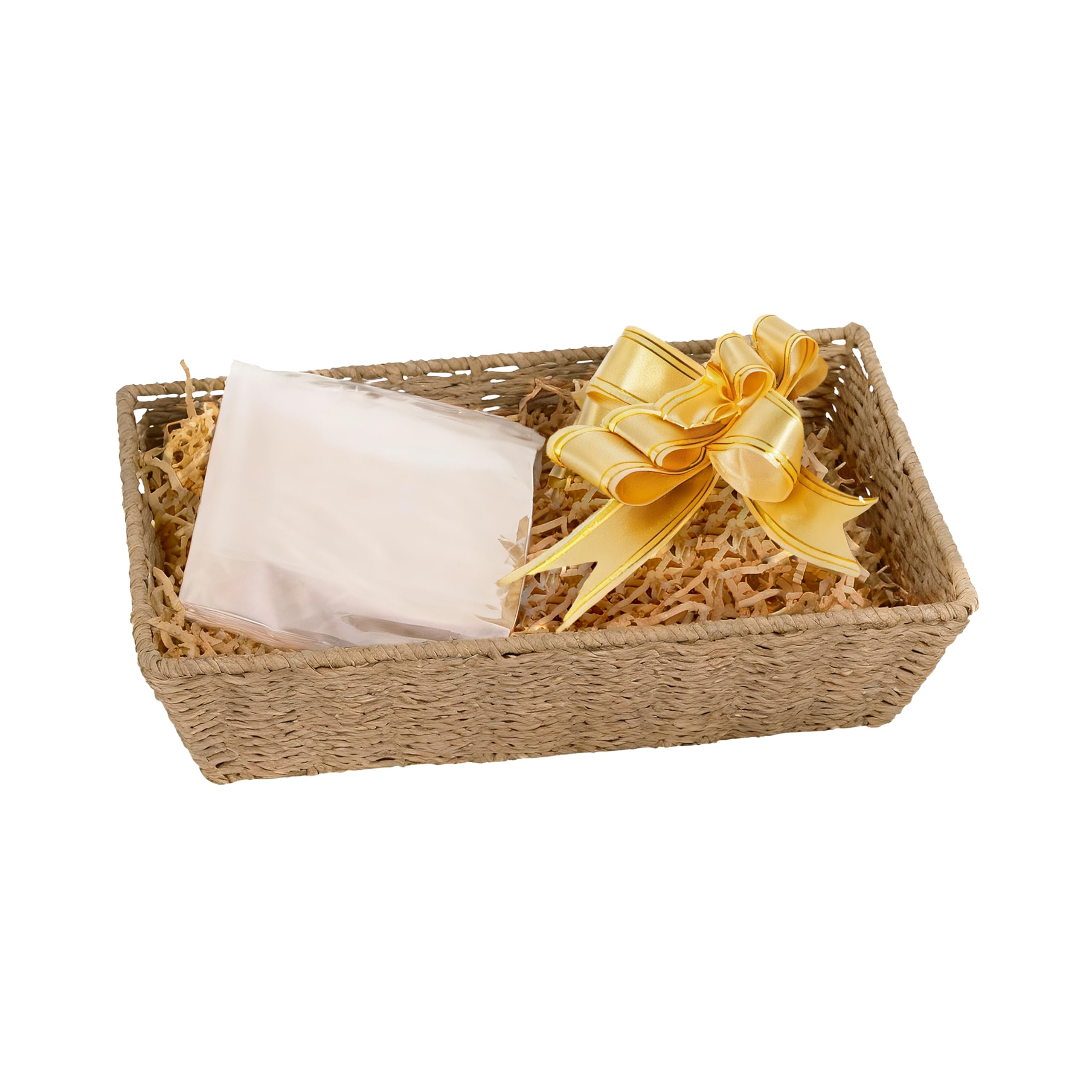 Wickerfield Gift Hamper Basket Kit with Shredded Paper, Make Your Own Gift Hamper, Paper Rope Storage Organiser, Woven Wicker Basket (Beige Basket, Kraft Filling)
