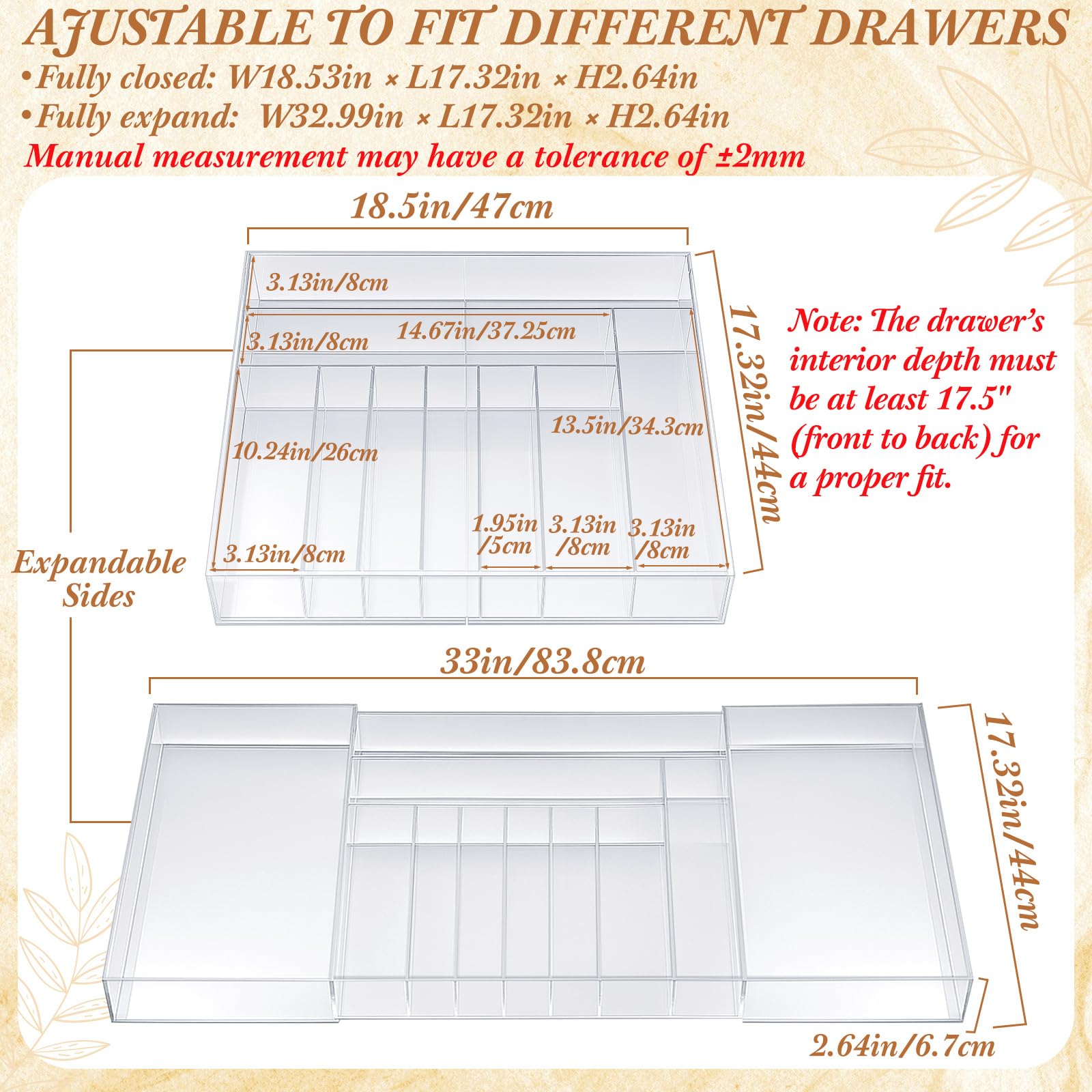 Teenyyou Organisateur de tiroir de cuisine extensible en acrylique transparent, organiseur d'ustensiles réglable en acrylique pour tiroirs de cuisine, couverts et couteaux (9 à 11 compartiments, 47,7