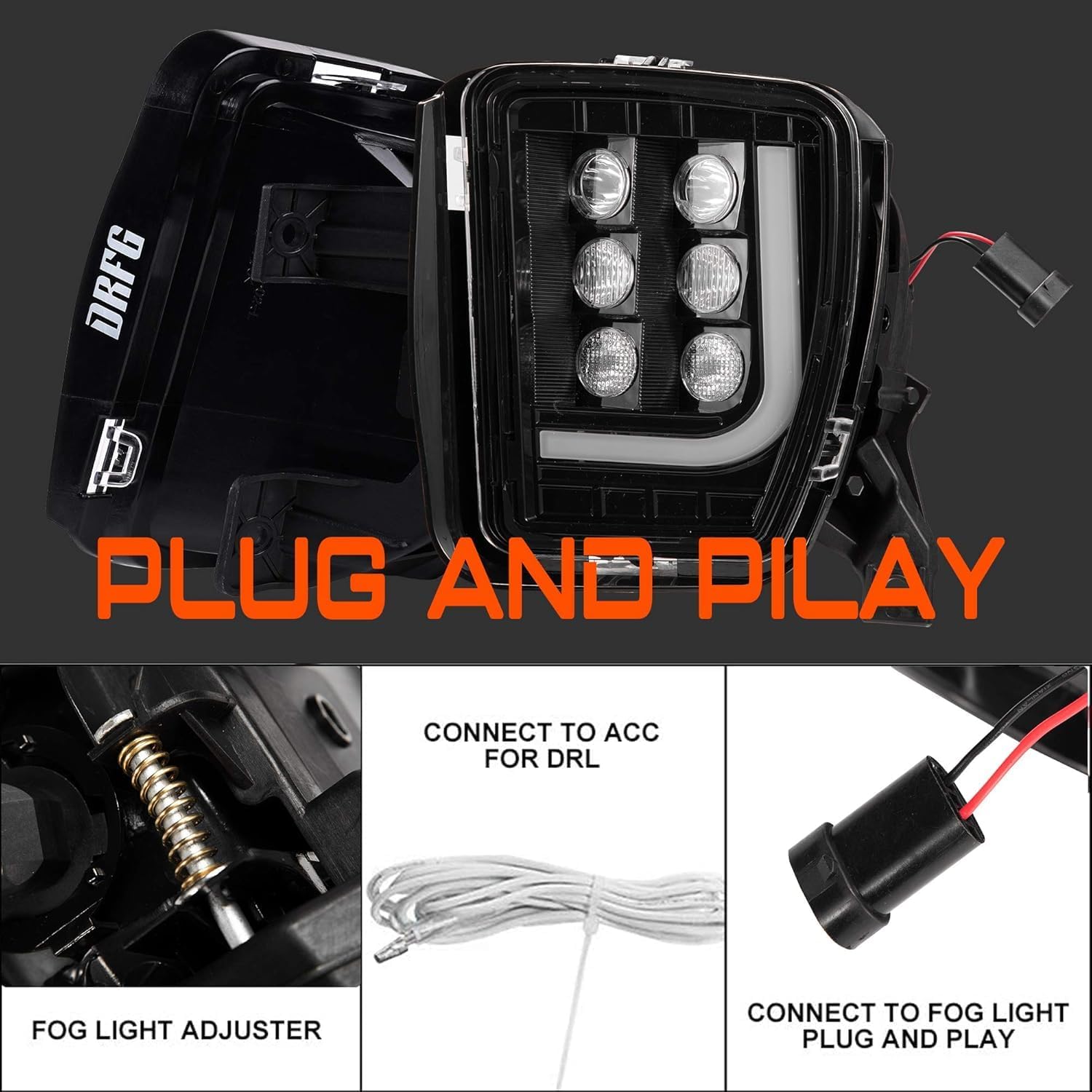 DRFG LED Fog Lights with Daytime Running Lights Compatible for Dodge Ram 1500 Pickup 2013 2014 2015 2016 2017 2018 Truck Fog Light Assembly Driving Fog lamps