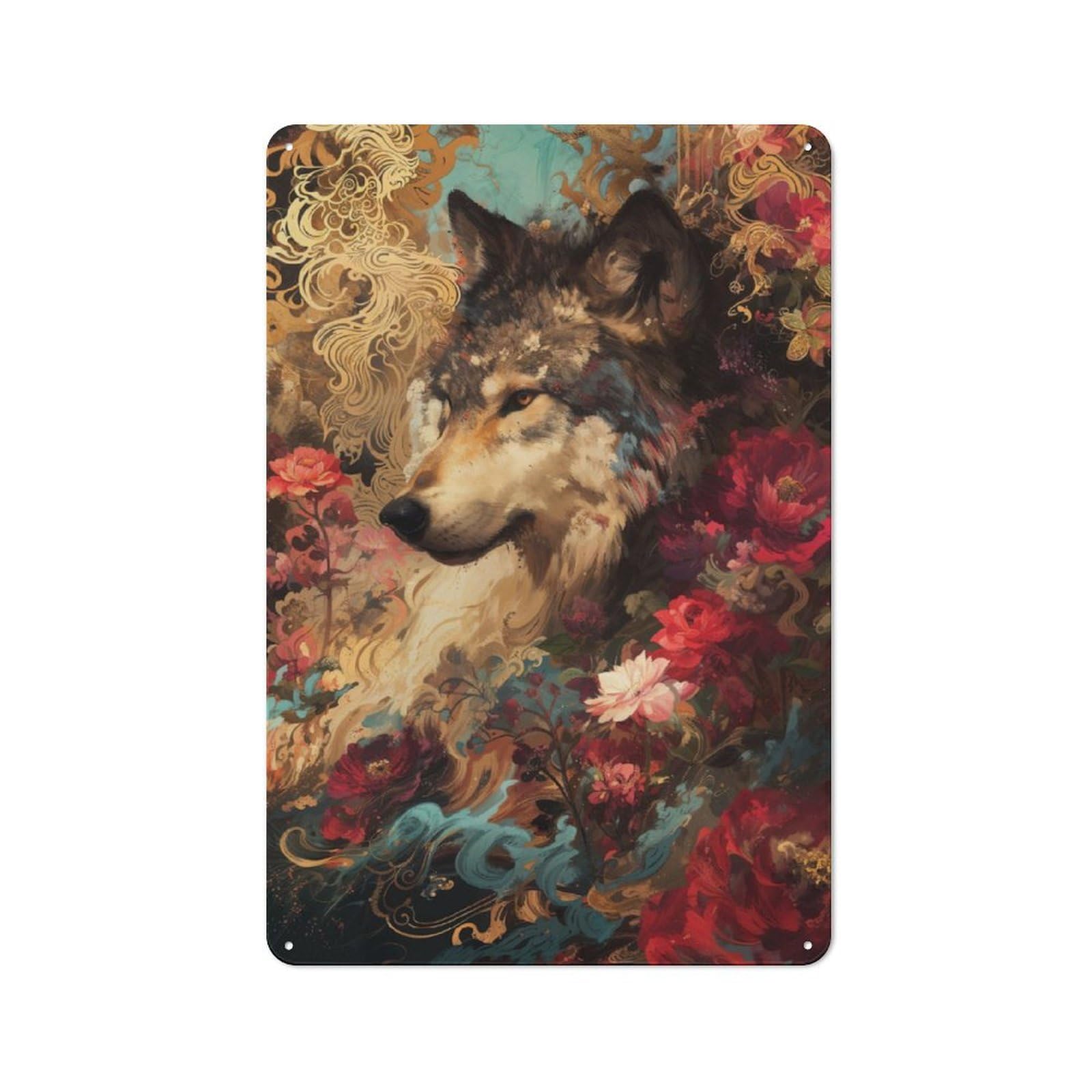 Junmoney Wolf Blossom Tin Wall Plaque 30X20cm With For Hobby Room Or Studio, For Updating Hobby Room And Studio After Moving