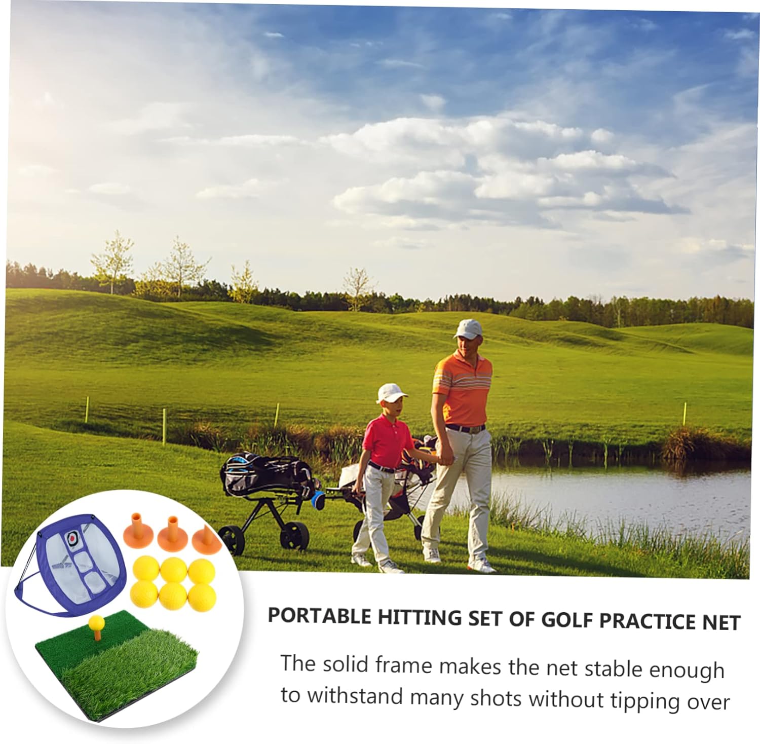 Mikikit 1set Portable Nylon Golf Practice Nets Mini Hitting Mat Tee and Pu for Indoor and Outdoor Training