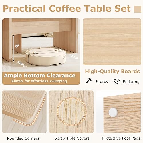 Miniatura 6 de Giantex Juego de 2 mesas de centro en forma de L, mesa central modular anidable con acabado de grano, mesas modernas de sala de estar de mediados de