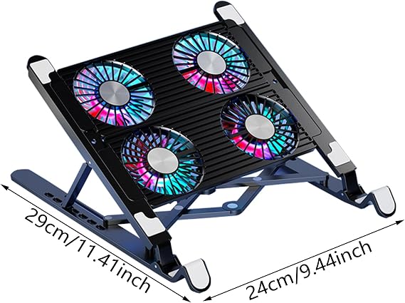Aluminum Laptop Cooling Pad LED Gaming Laptop Cooler Quiet Cooling Fan Foldable Bracket for Laptop Height Stand