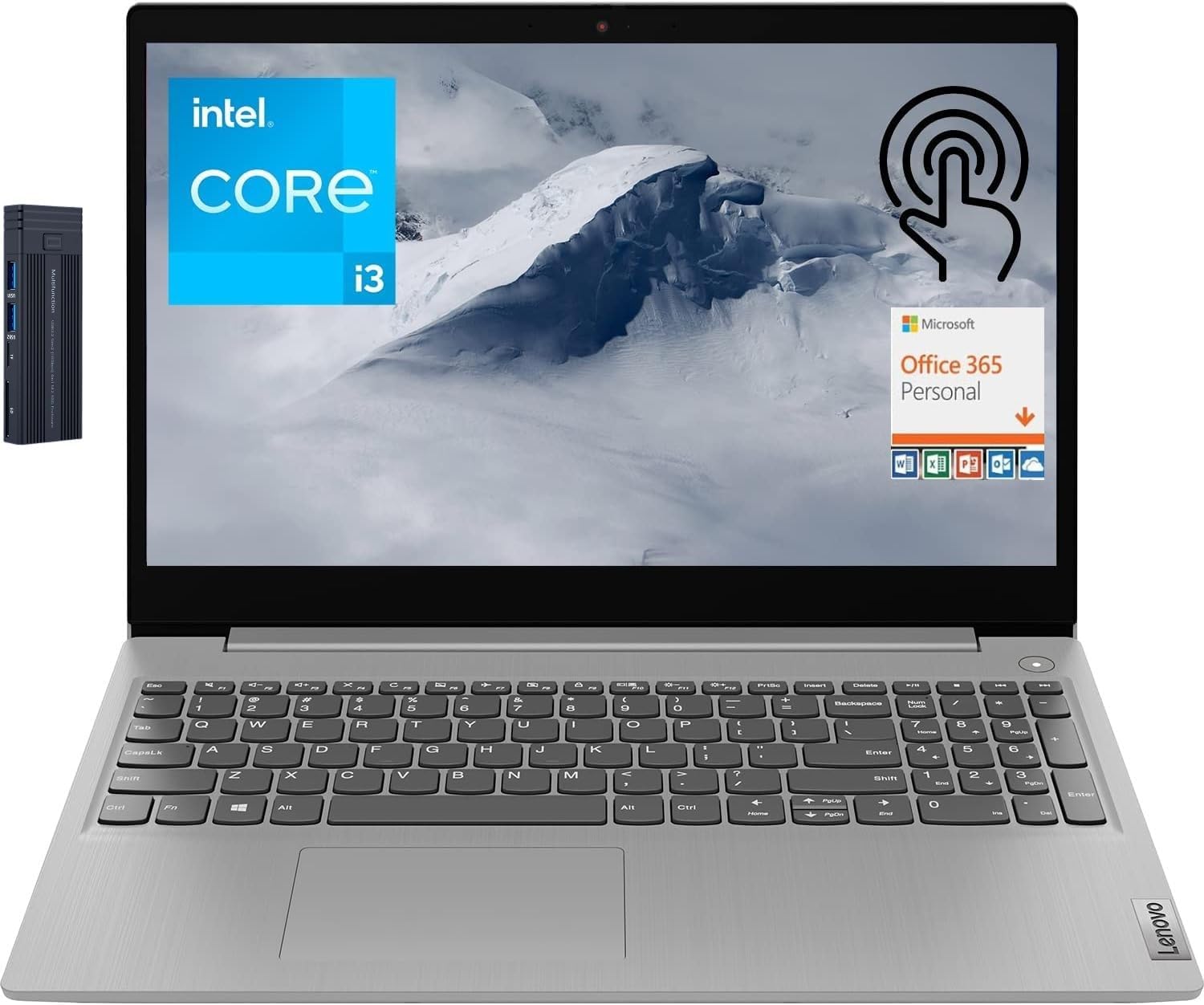 Lenovo IdeaPad 3i 15" HD Touchscreen Laptop with Office 365, Intel Core i3-1115G4 Processor, 12GB RAM 512GB SSD, 256gb 9H Docking Station, WiFi 6, Webcam, Bluetooth, Windows 11 Home, Grey 12GB RAM|512GB SSD Touch-Gray - Image 1 of 7