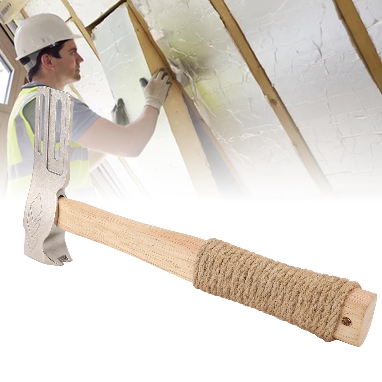 Jectse Martillo para Techos Magnéticos, Hacha de Techos de Imán Multifuncional con Herramienta de Techo Mágico de Mango de Madera Maciza para Uñas Rápidas para Techos y Sombreros de