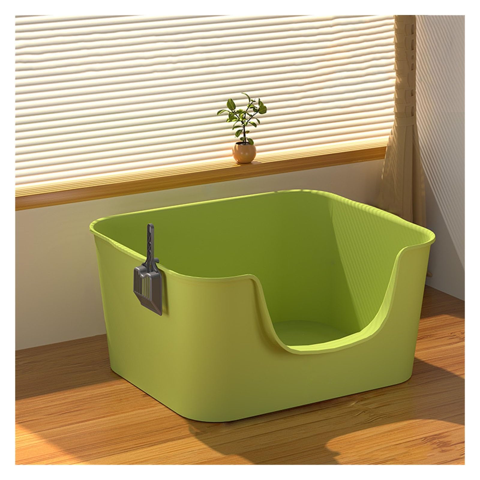 Lettiera per Gatti Grande lettiera con lati alti, lettiera for gatti anti-schizzi, lettiera for più gatti, vaschetta for lettiera for gatti facile da pulire, paletta inclusa Toilette per Gatti(Green)