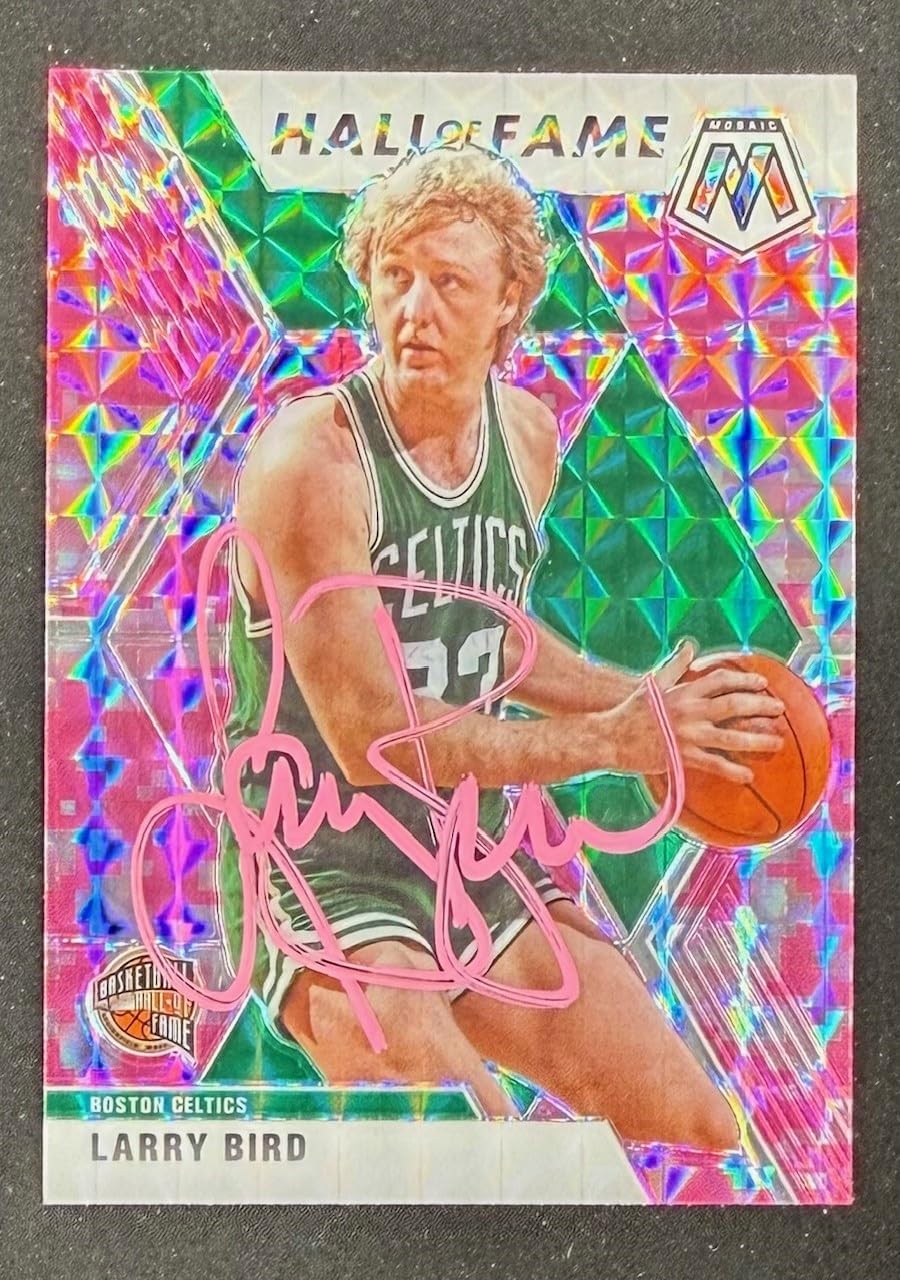 Larry Bird 2019-20 Panini Mosaic Camo Pink Signed Basketball Card Auto #290 Beckett Witnessed Cert #4W070047
