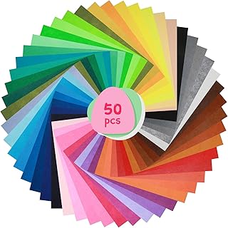 50 Pcs Felt Fabric Sheets Stiff Felt Fabric Sheet Patchwork Squares Craft Felt 1mm Thick Stiff Craft Felt Assorted Color Felt Fabric for Christmas DIY Sewing Crafting School Projects (8 x 12 Inch)