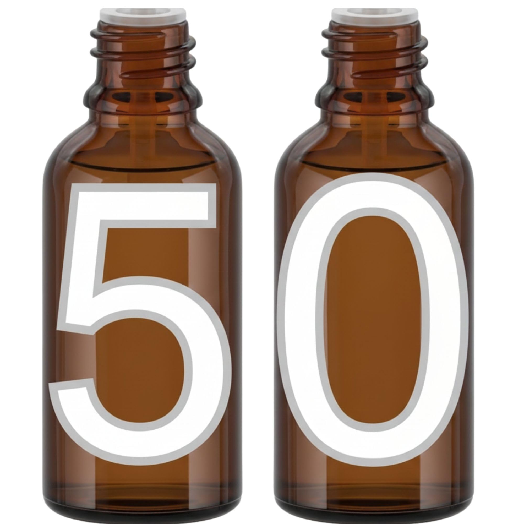 Pack 50 Botellas de 50 ml con Tapón - Frascos Gotero de Cristal | Para Cosmética Facial | Aceites Esenciales | Aromaterapia | Laboratorio | Viajes