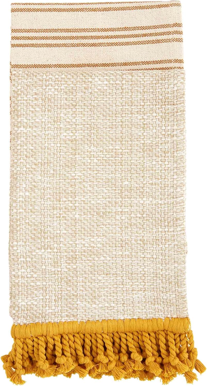 Mud Pie Fringe Towel Set, Mustard, 14" x 21"