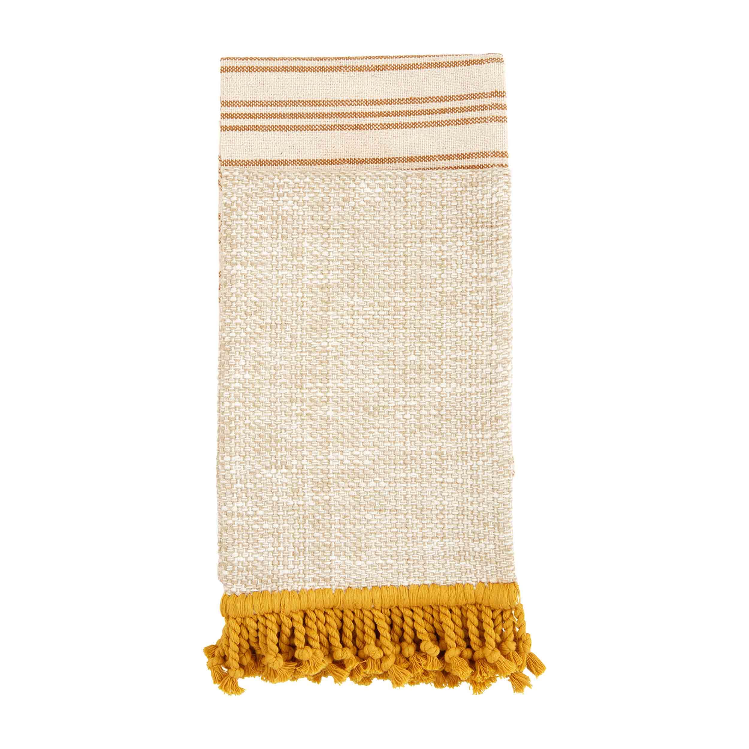 Mud Pie Fringe Towel Set, Mustard, 14" x 21"