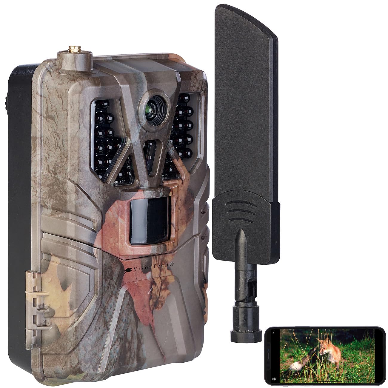 VisorTech Wildkamera mit SIM: 4G/LTE-Akku-Wildkamera mit 2K-Auflösung, PIR-Sensor, Nachtsicht, App (mit SIM-Karte und Akku, Fotofalle, SD)