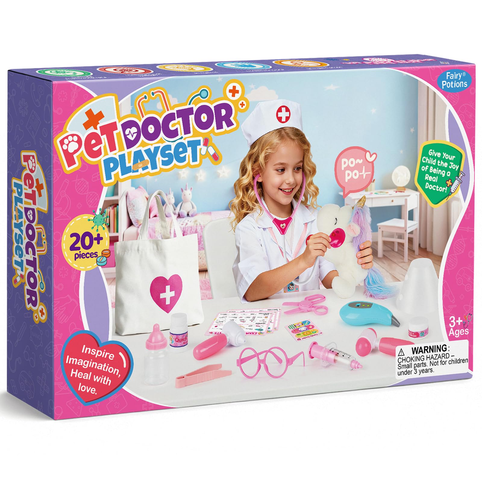 Kit Docteur Enfants, Coffret Médicale avec Peluche Licorne et Blouse de Docteur, Jeu de Rôle pour Enfants 3 4 5 6 Ans - Cadeau Noël et Anniversaire