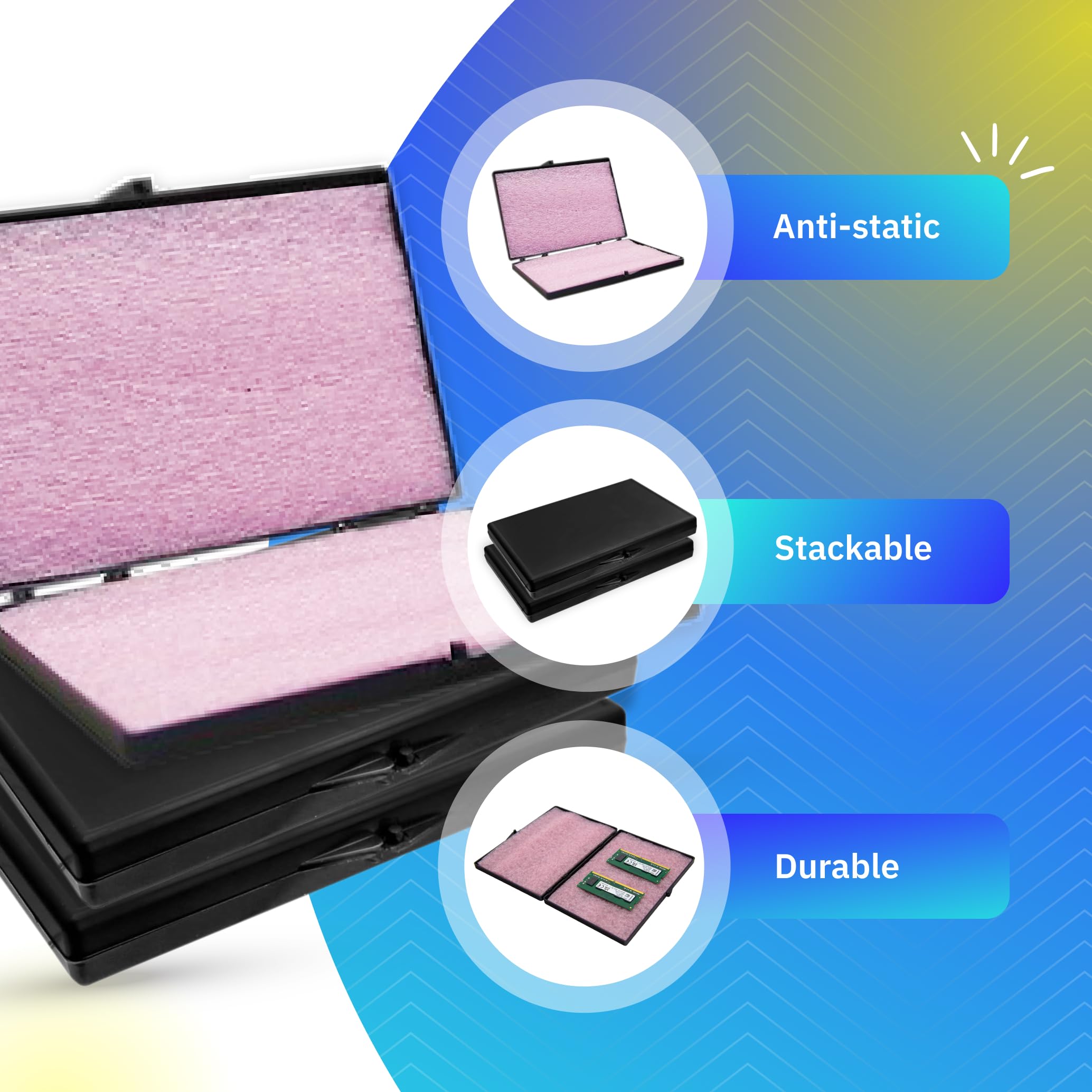 Caja de almacenamiento antiestática para componentes electrónicos, caja rígida con tapa negra con bisagras, funda protectora con espuma, 6 pulgadas de largo x 4 pulgadas de ancho x 1/2 pulgadas de