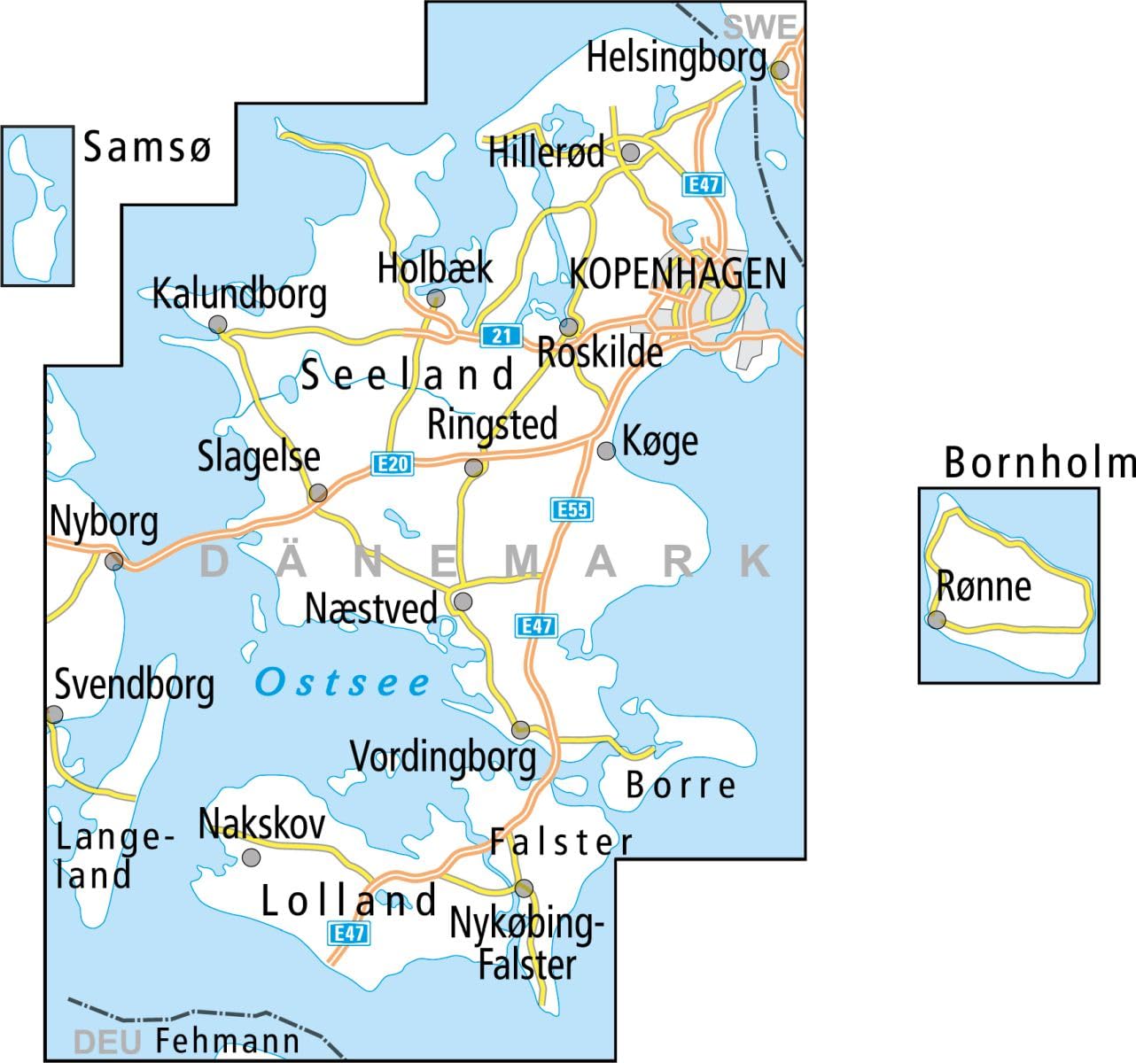 Denmark Copenhagen Seeland cycling map (DK3): reiß- und wetterfest, E-Bike geeignet, mit GPS-Tracks Download, mit Bett+Bike Symbolen, mit ... Seeland, Falster und Lolland auf einer Karte.