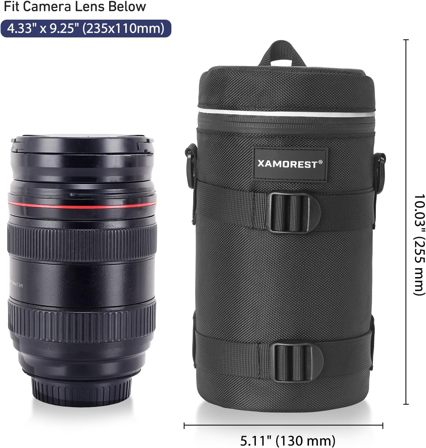 Camera Lens Case Lens Bag Compatible (4.33" x 9.25"(Nylon, Black))