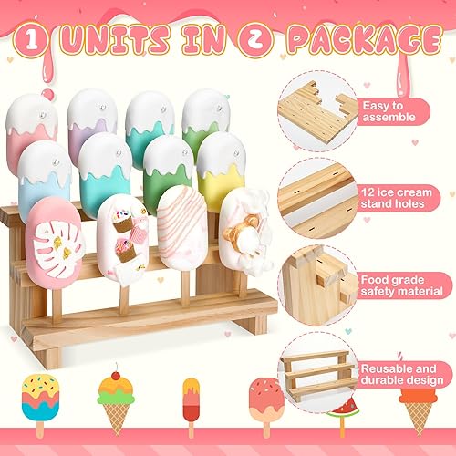 Miniatura 4 de 2 soportes para paletas de madera, soporte para paletas de 3 niveles, soporte para palitos de caramelo, 12 agujeros, estante rectangular de madera