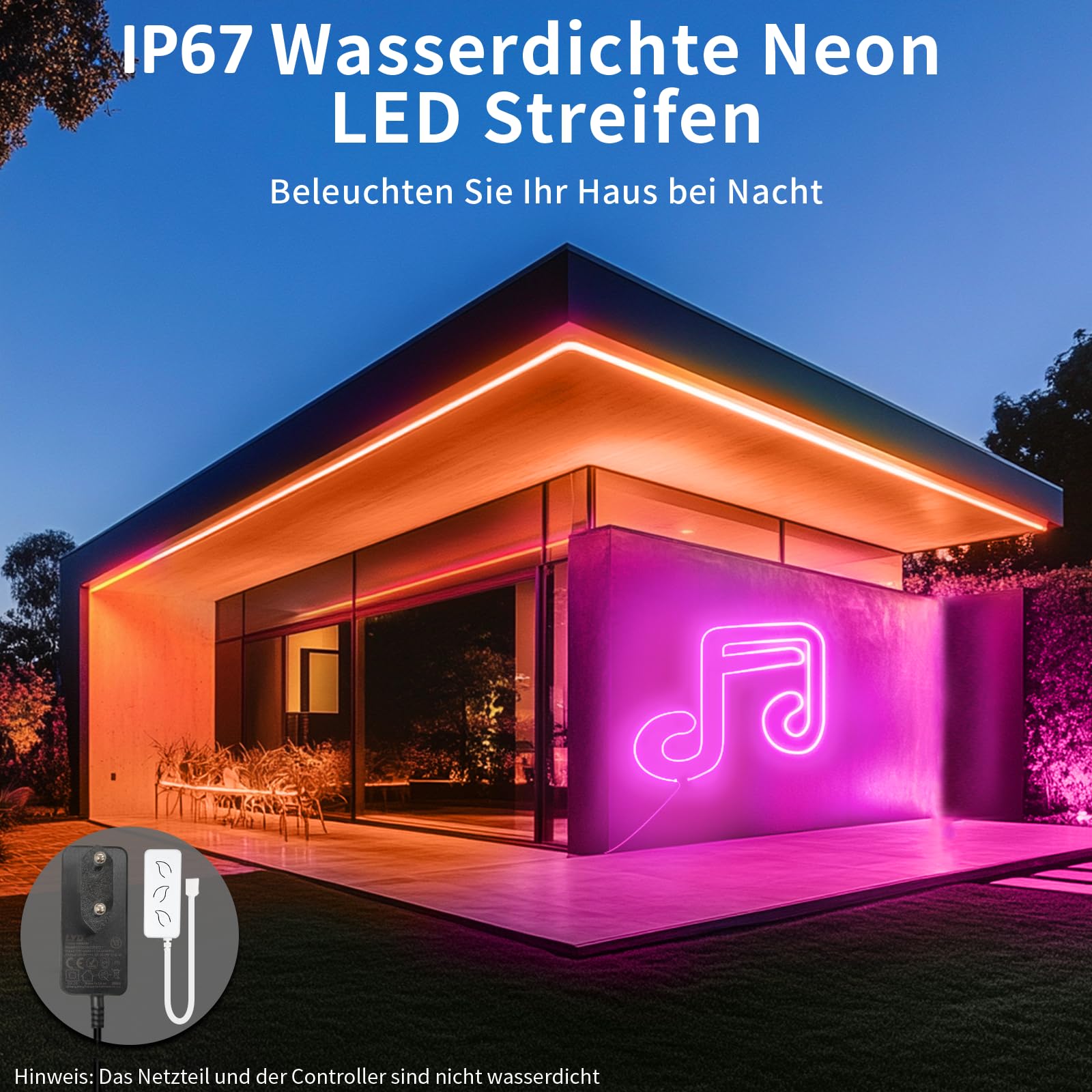 Neon LED Strip Streifen RGB 8M 24V Dimmbar, Neon LED Band Lichtband IP65 Wasserdicht Flexible, LED Strip Silikon DIY mit App Steuerung, Musik Sync Netzteil & RF Fernbedienung für Innen Aussen