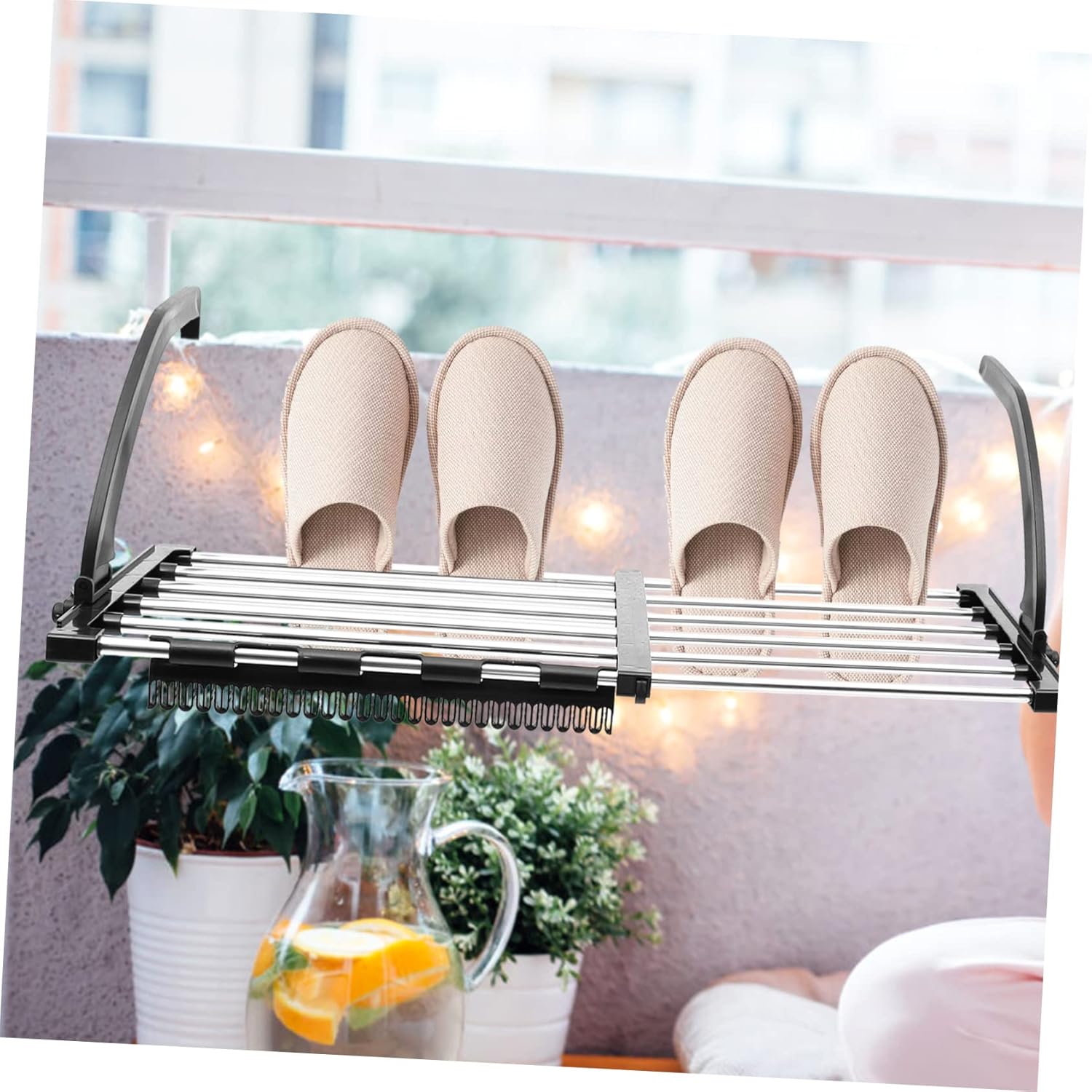 VALICLUD Foldable Stainless Steel Hanging Drying Rack for Balcony Expandable Clothes Hanger with Sock Clips and Windproof Buckles Frame for Towels Undergarments Socks and Lightweight