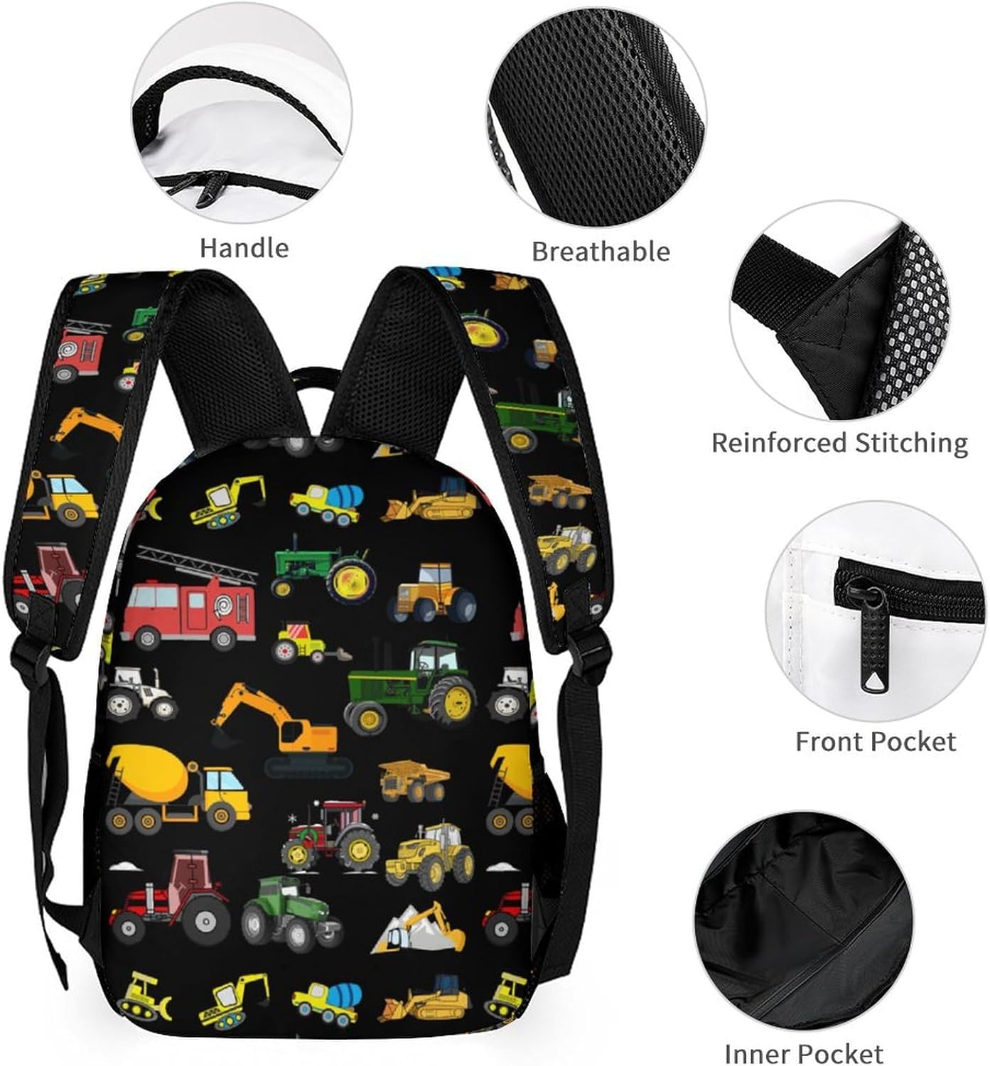 Personalized Truck Excavator Black Backpacks Sets for Boys Backpack and Lunch Box Back to School Gifts for Daughter Son