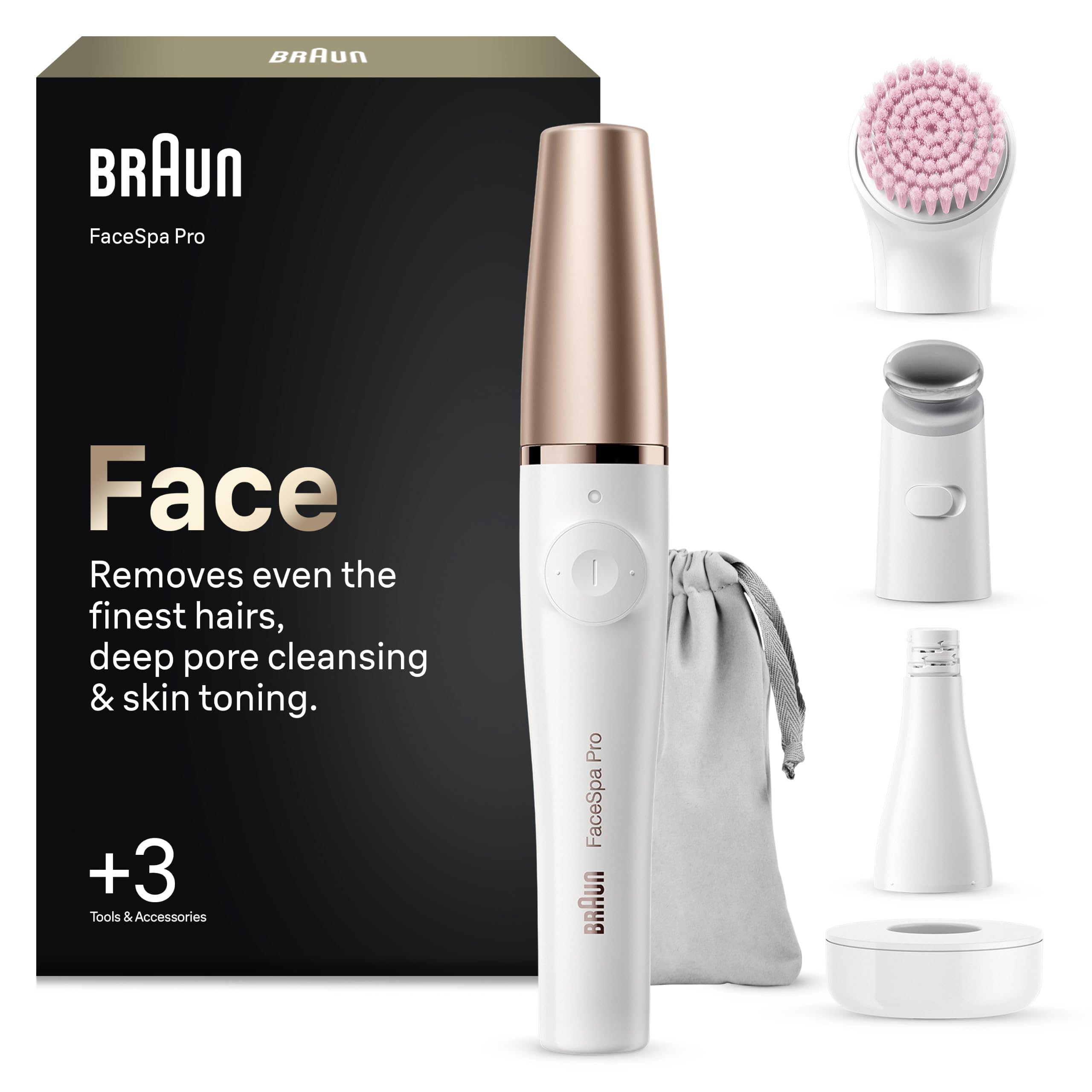 Braun FaceSpa Pro - Epilatore viso, sistema di pulizia e rassodamento della pelle, con 3 extra, SE 912, bianco/bronzo