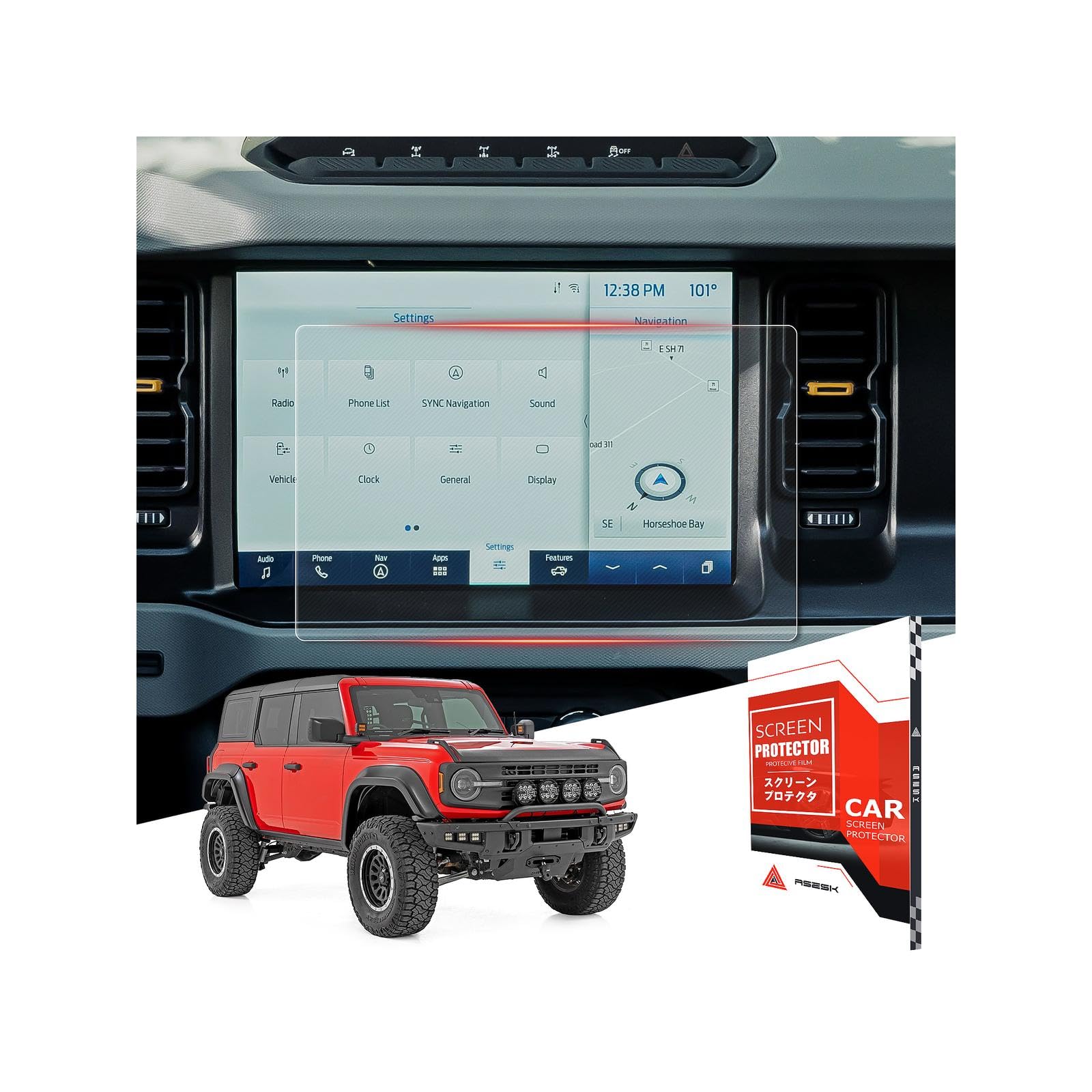 ASZSK For Glossy Tempered Glass 2021 2022 2023 2024 2025 2026 Ford Bronco 12 Inch Touchscreen Screen Protector - Bronco Accessories